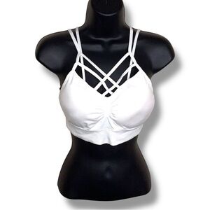 M Dynamic Seamless Apparel White Strappy Bralette Removable Cups Fitted Cage Bra